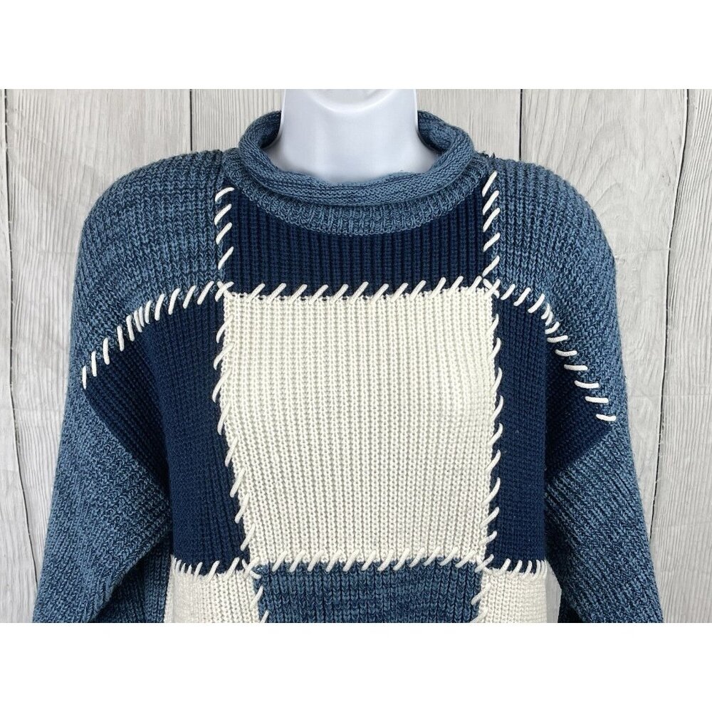 Spice of Life Womens Medium Vintage Long Sleeve Blue White Sweater Patchwork - Picture 2 of 11
